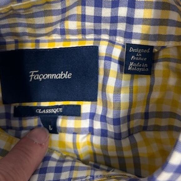 FACONNABLE Blue Yellow Classique Plaid Button Down Up Casual Men's Size LARGE - Picture 2 of 12